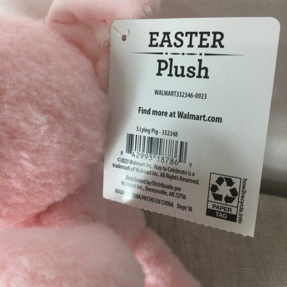 Lot of 2 Way to Celebrate Easter Small Lying Pink Pig Plush Stuffed Animal Toy - Picture 5 of 8
